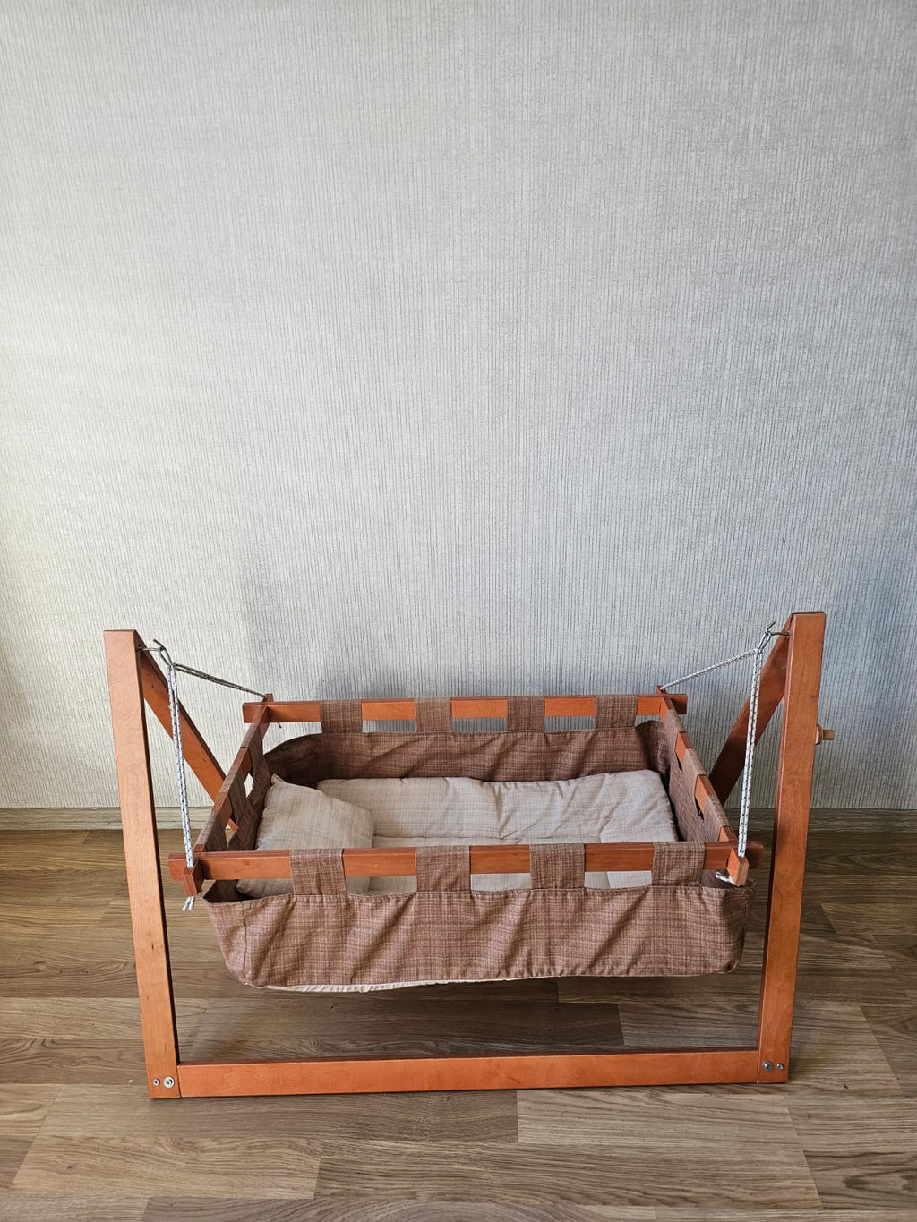 Handmade Wooden Baby Hammock Cradle – Foldable with Bedding Set