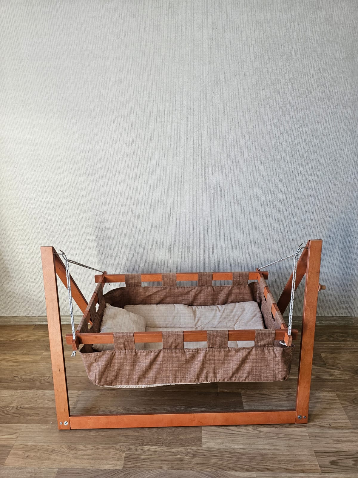 Handmade Wooden Baby Hammock Cradle – Foldable with Bedding Set