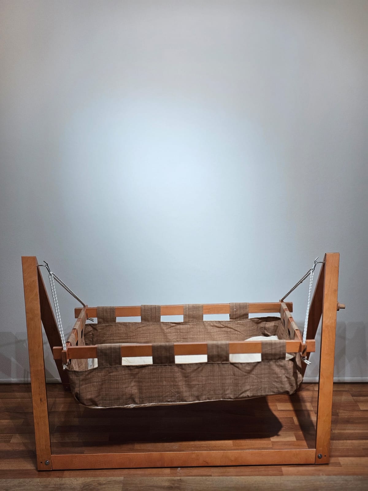 Handmade Wooden Baby Hammock Cradle – Foldable with Bedding Set