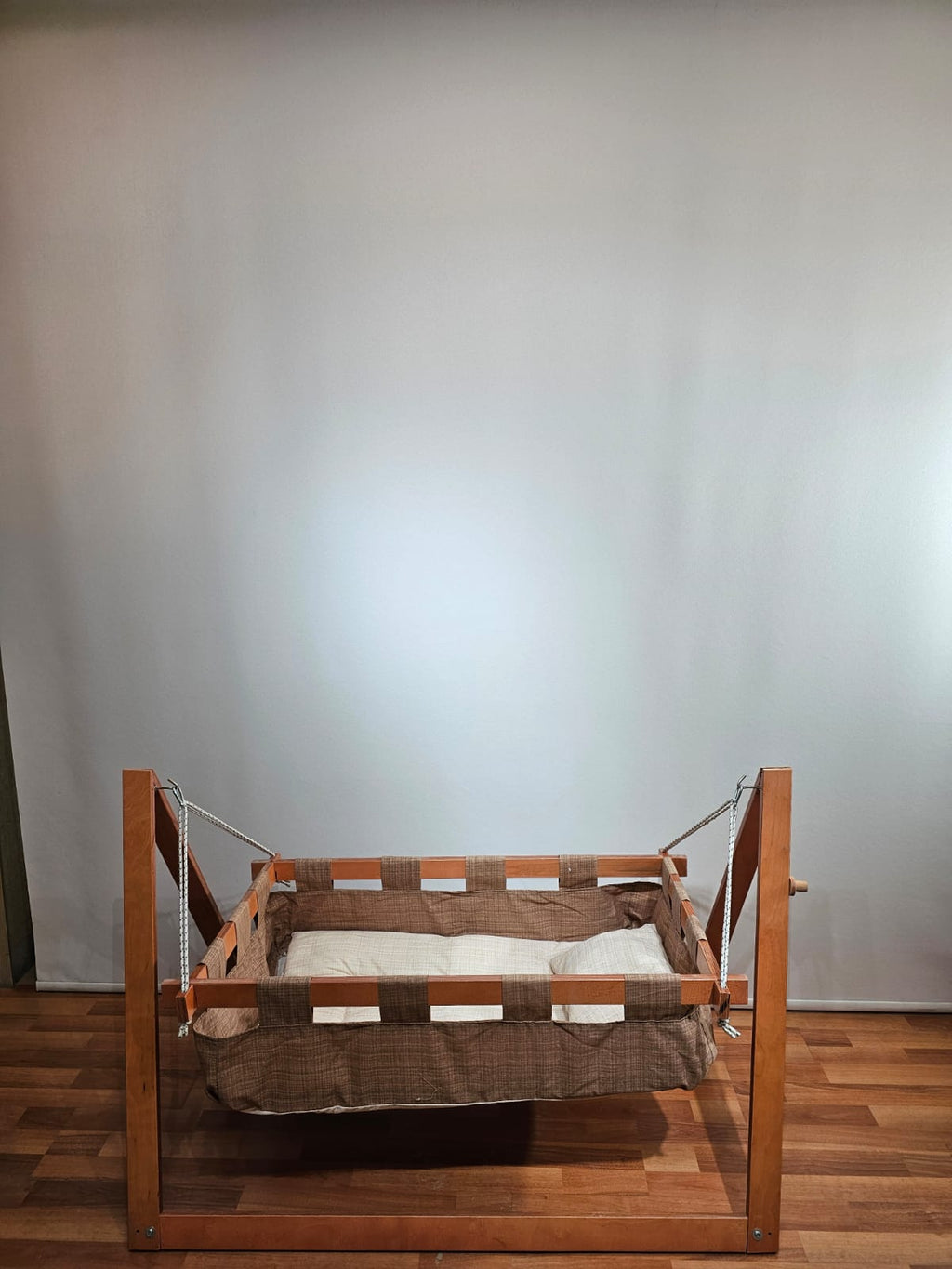 Handmade Wooden Baby Hammock Cradle – Foldable with Bedding Set