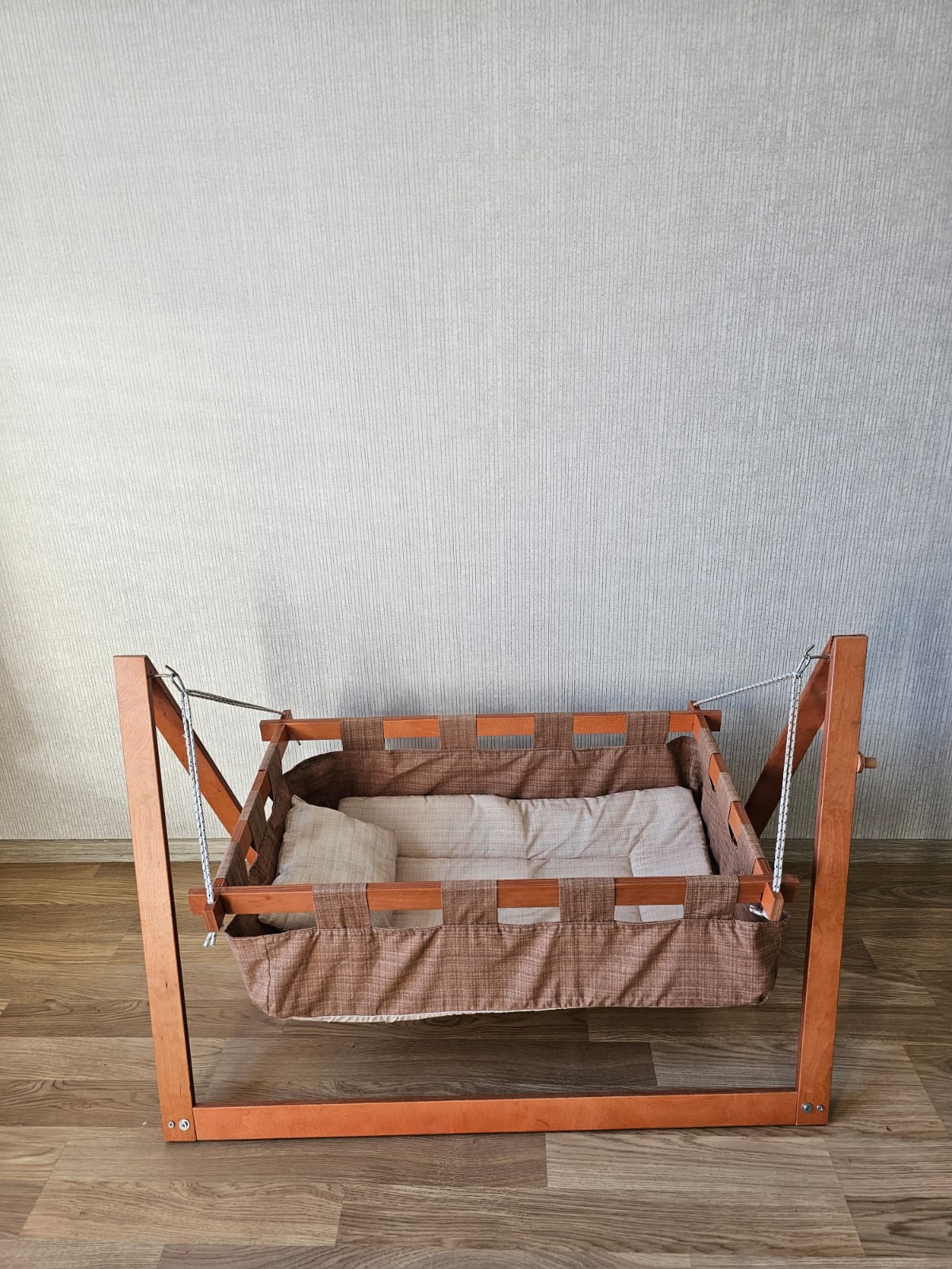 Handmade Wooden Baby Hammock Cradle – Foldable with Bedding Set
